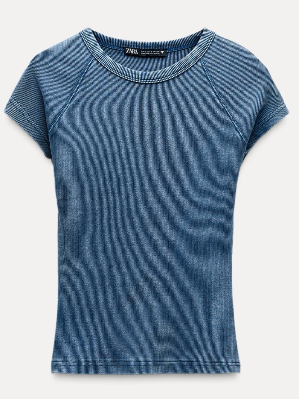 ZARA Denim-Effect Ribbed Short Sleeve Tee